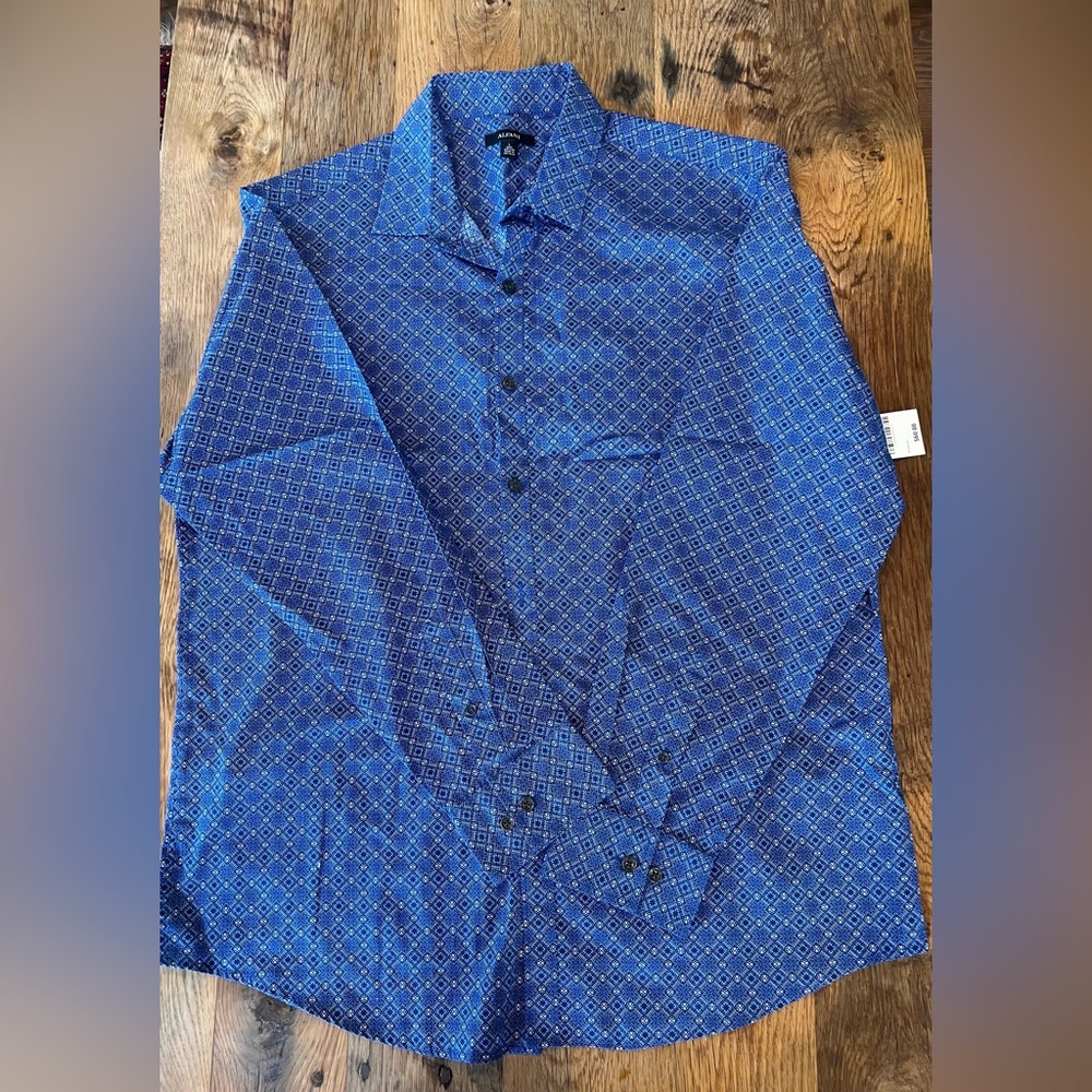 Alfani Bellweather Blue Casual Button-Down Shirt